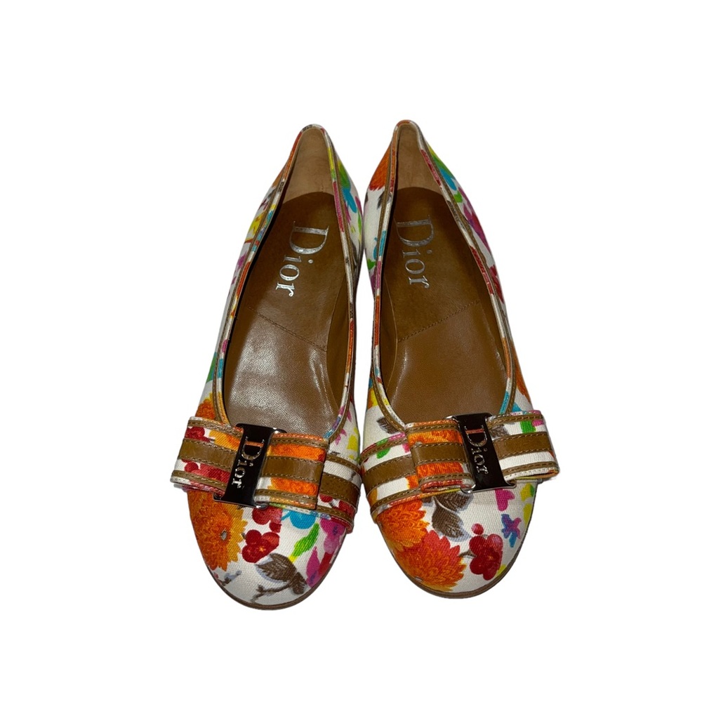 Dior Floral Print Flats - Orange and White - Picture 2 of 10